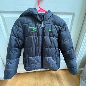 Nike Kids Black Puffer Jacket with Neon Green Logos